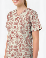 Retro Christmas Doodles Medical Scrub Top