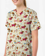 Cute Dachshund Veterinary Scrub Top