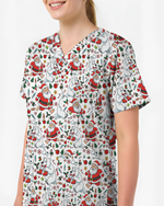 Santa and Polar Bear Christmas Holiday Nursing Scrub Top