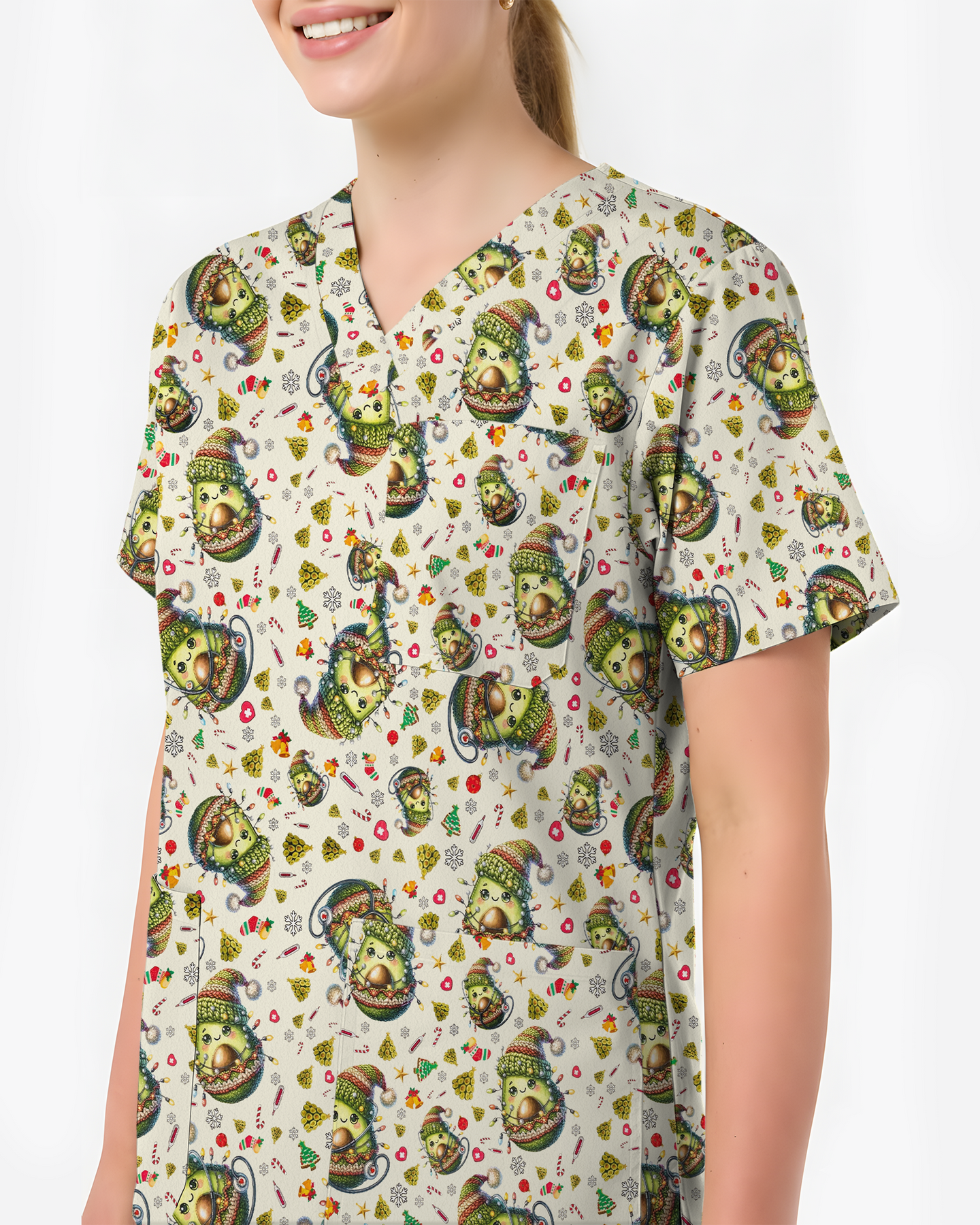 Cute Christmas Avocado Medical Scrub Top
