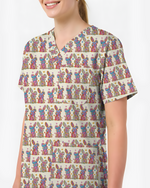 Vibrant Tie Dye Floral Bunny Healthcare Scrub Top