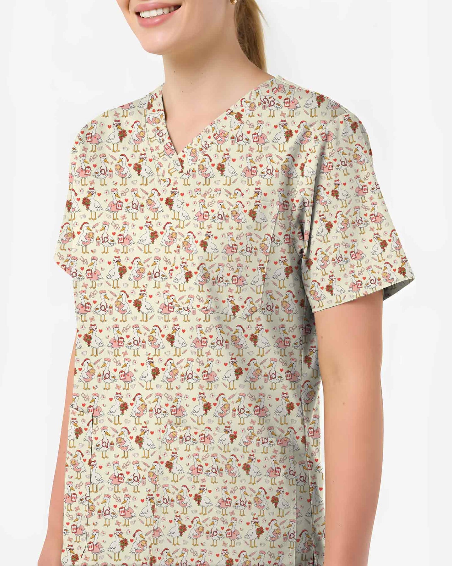 Cute Stork Nurse Valentine Scrub Top