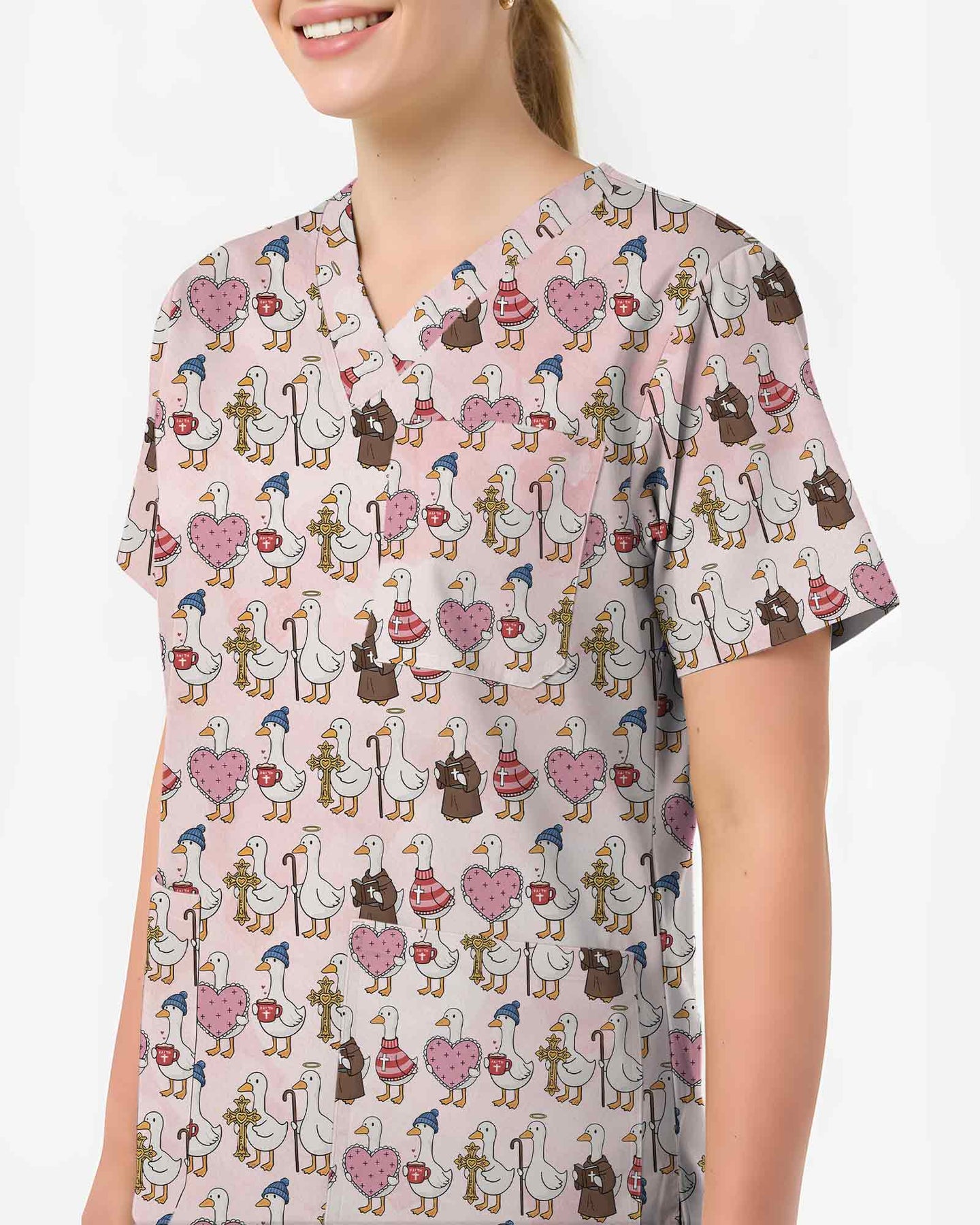 Pink Christian Goose Faith Valentine Medical Scrub Top