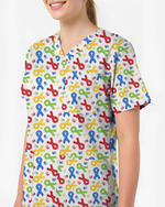 Autism Awareness Ribbon & Handprint Nurse Scrub Top