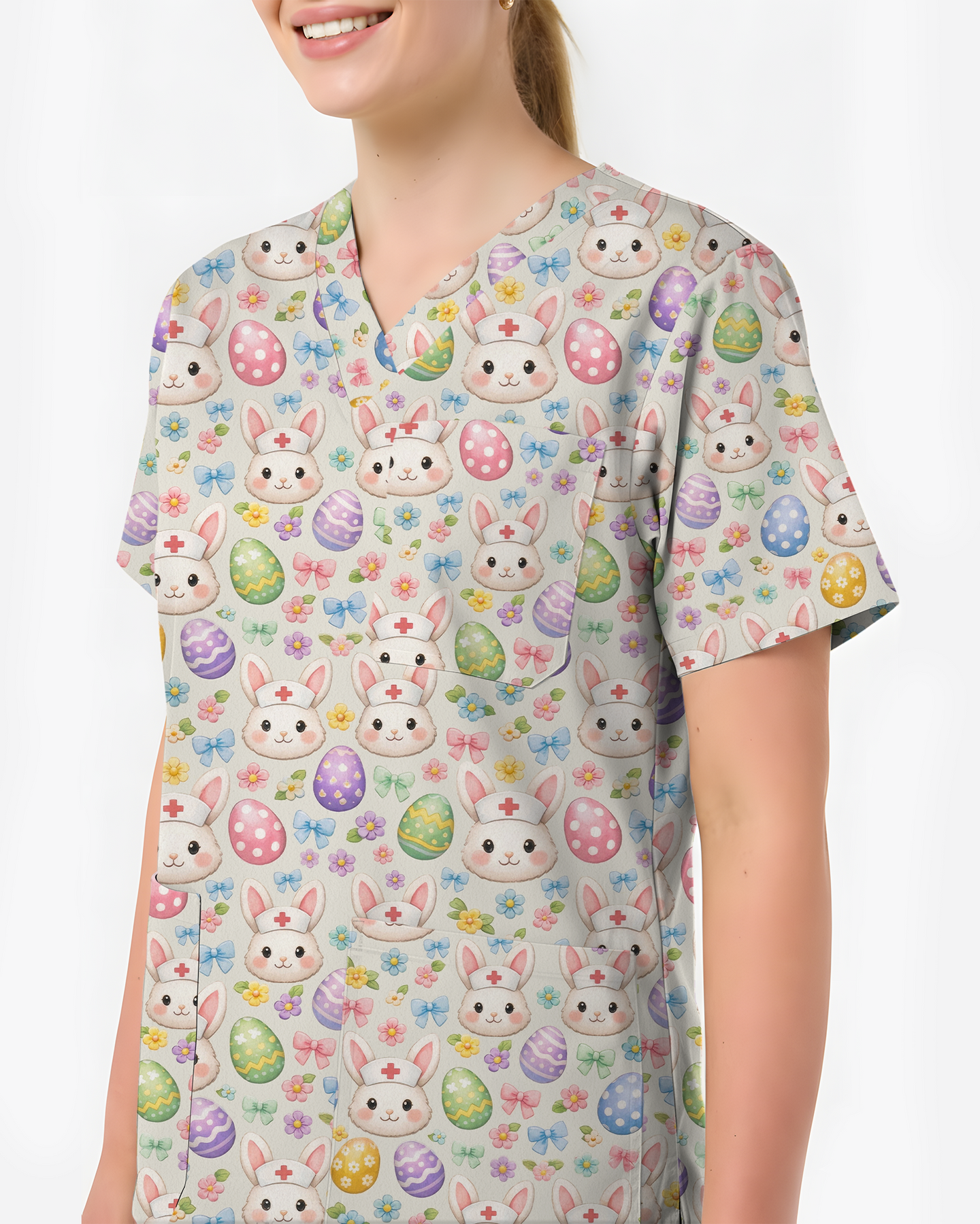 Pastel Medical Bunny Eggs Medical Scrub Top