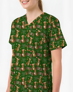 Cute Xmas Kangaroo Medical Scrub Top