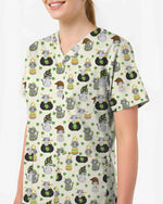 Cream St. Patrick's Day Cat Medical Scrub Top