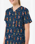 Cute Dachshund Christmas Medical Nurse Scrub Top