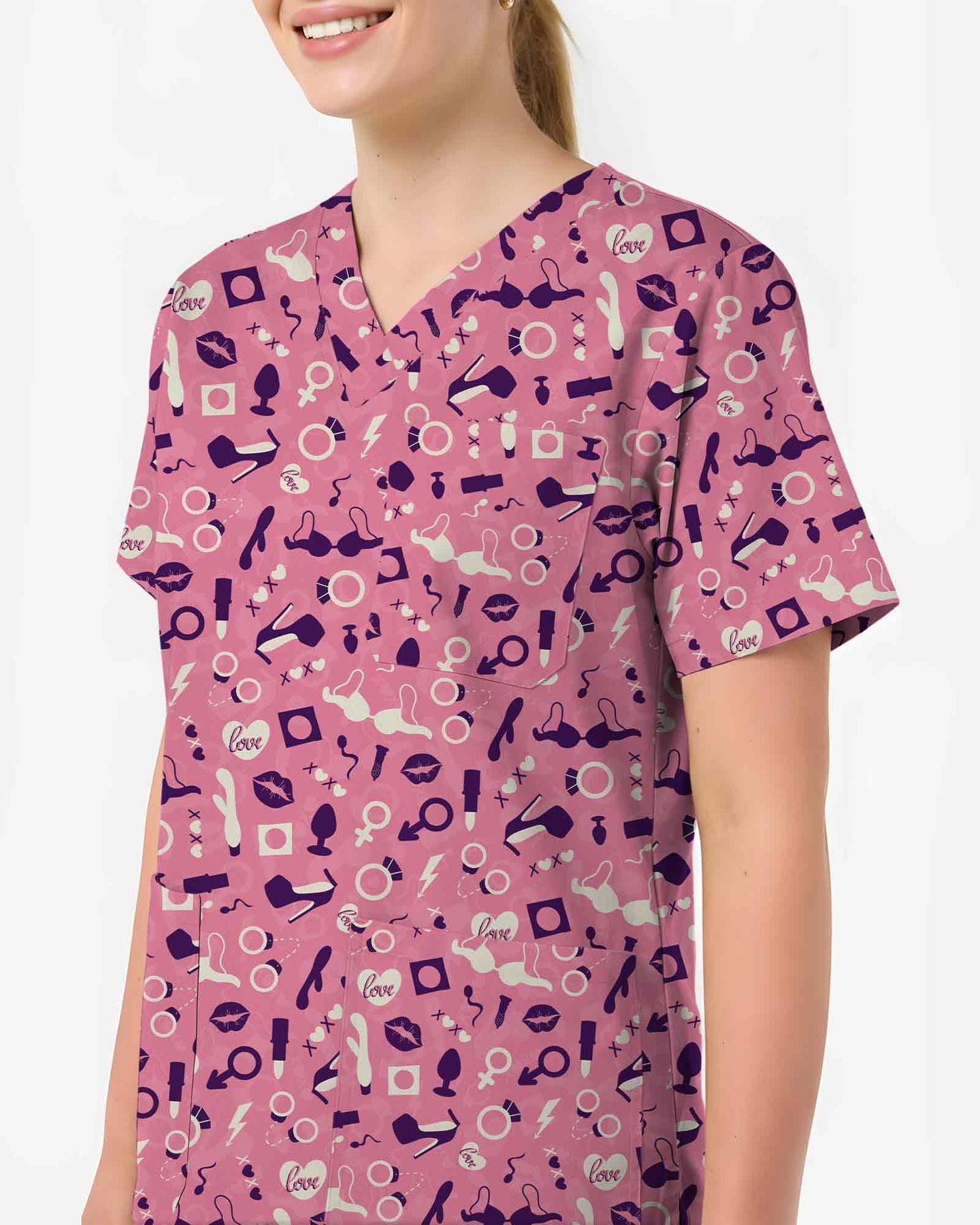 Playful Spicy Coquette Adult Valentine Medical Scrub Top