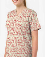 Lovely Red Nurse Doodle Art Scrub Top