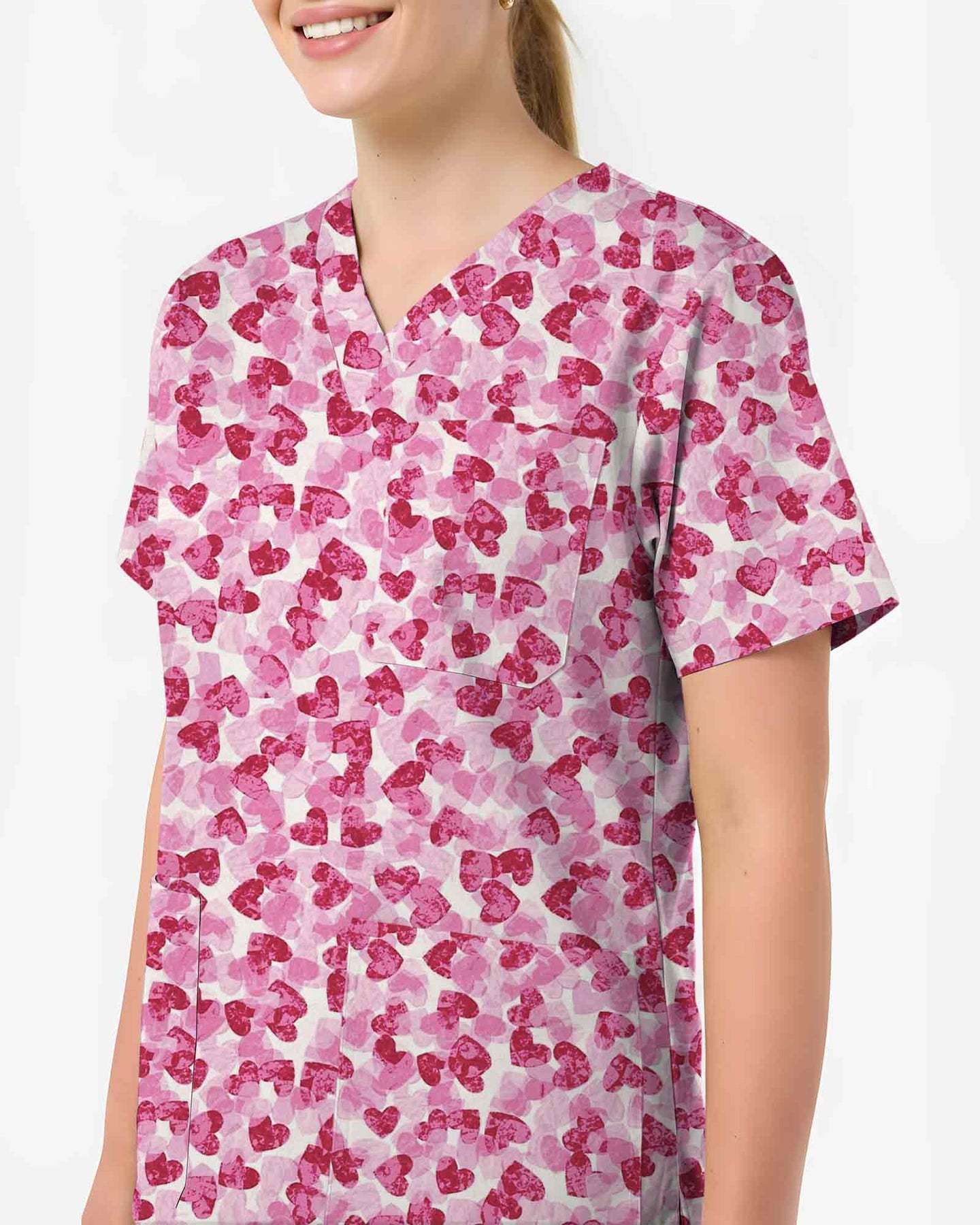 Watercolor Pink Hearts Valentine Scrub Top