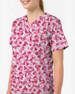Watercolor Pink Hearts Valentine Scrub Top