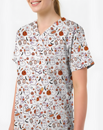 Spooky Cute Ghost Nurse Halloween Scrub Top