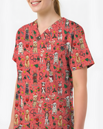 Cute Christmas Dog Breeds Medical Scrub Top