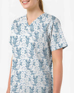 Blue Toile De Jouy Angel Cat Scrub Top