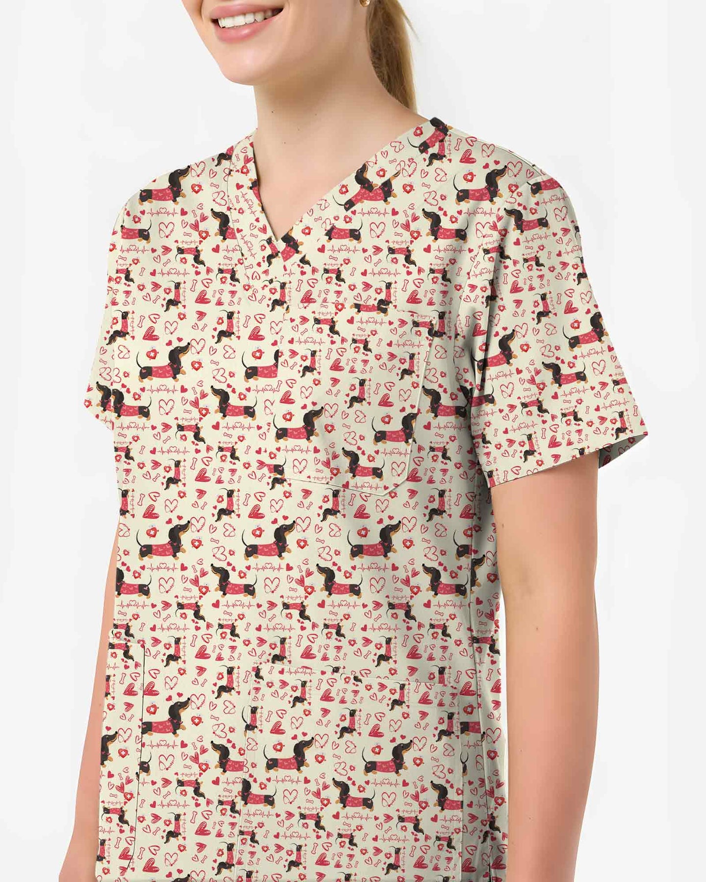 Dachshund Valentine Heart Scrub Top
