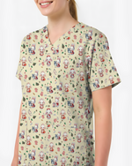 Cute Christmas Bunny Medical Scrub Top