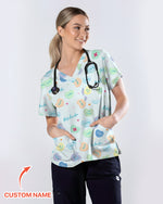 Personalized Candy Hearts Nurse Style Women Scrub Top