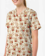 Lovely Bunny Rabbit Heart Medical Scrub Top