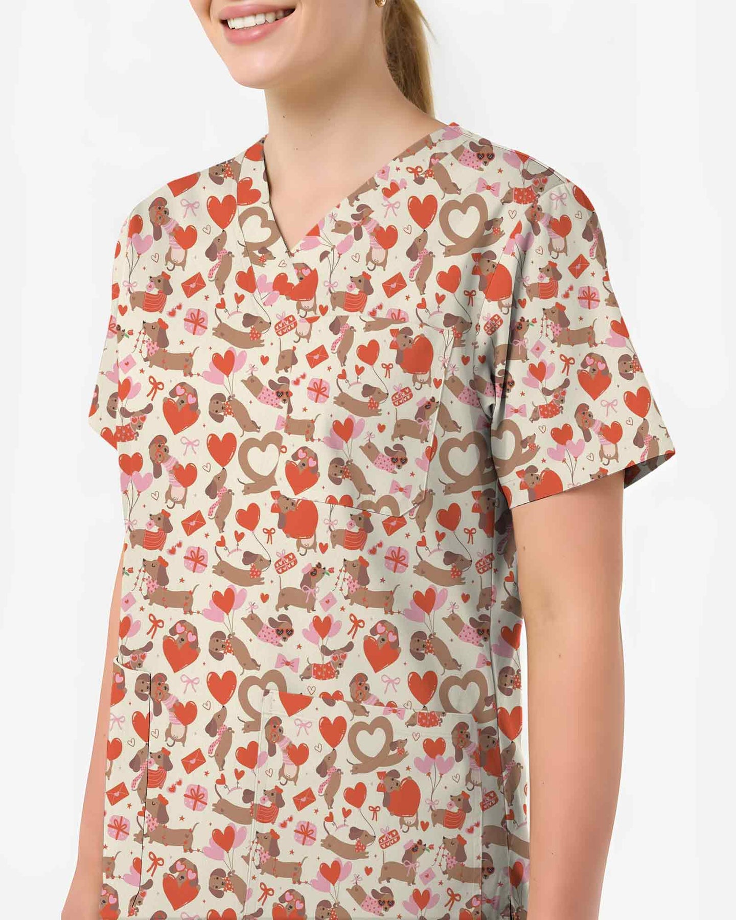 Sweet Dachshund Valentine Heart Scrub Top