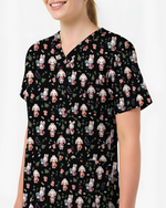Cute Christmas Bunny Medical Scrub Top