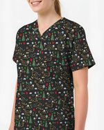 Cute Black Cat Christmas Medical Scrub Top