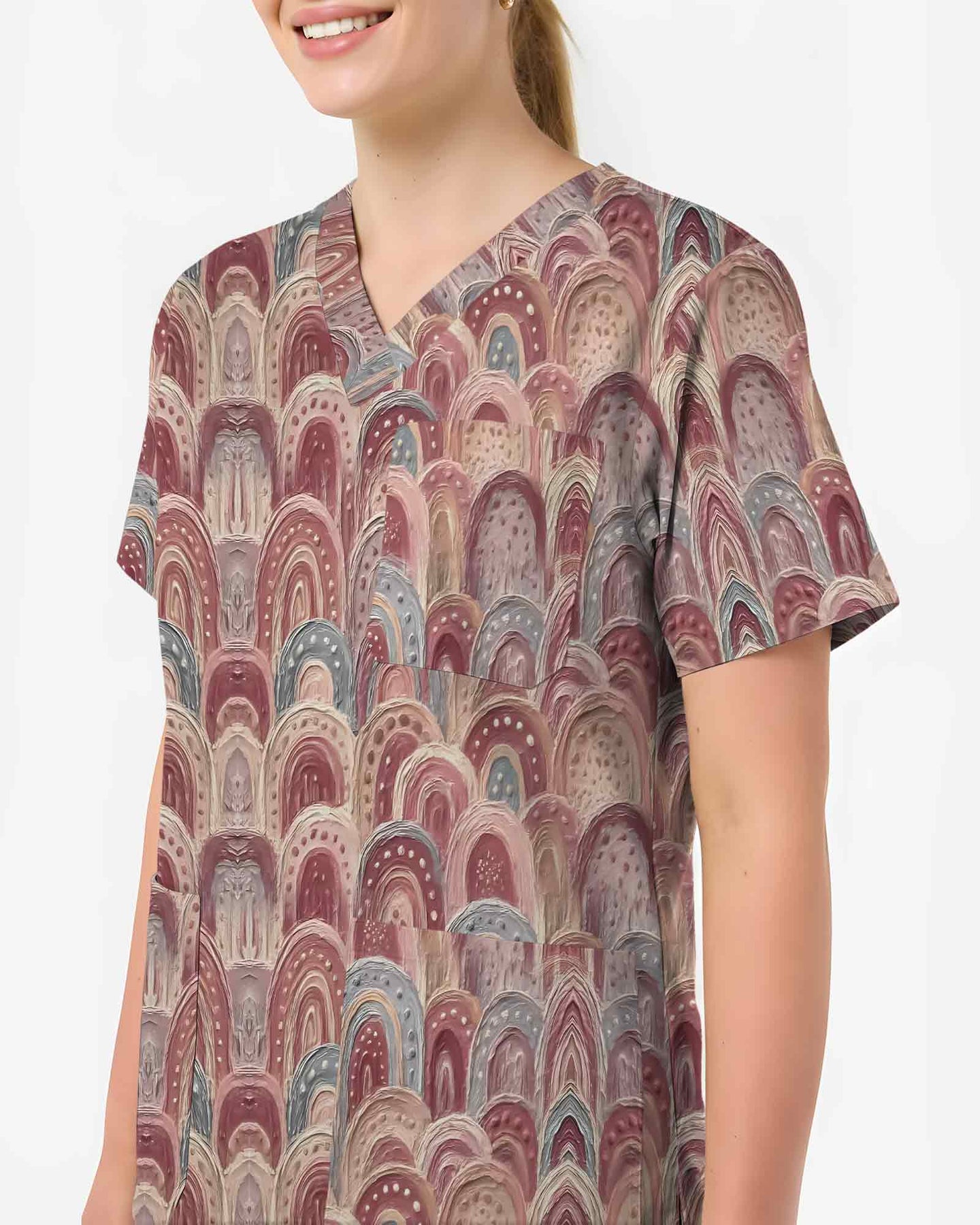 Earthy Pastel Boho Rainbow Nursing Scrub Top