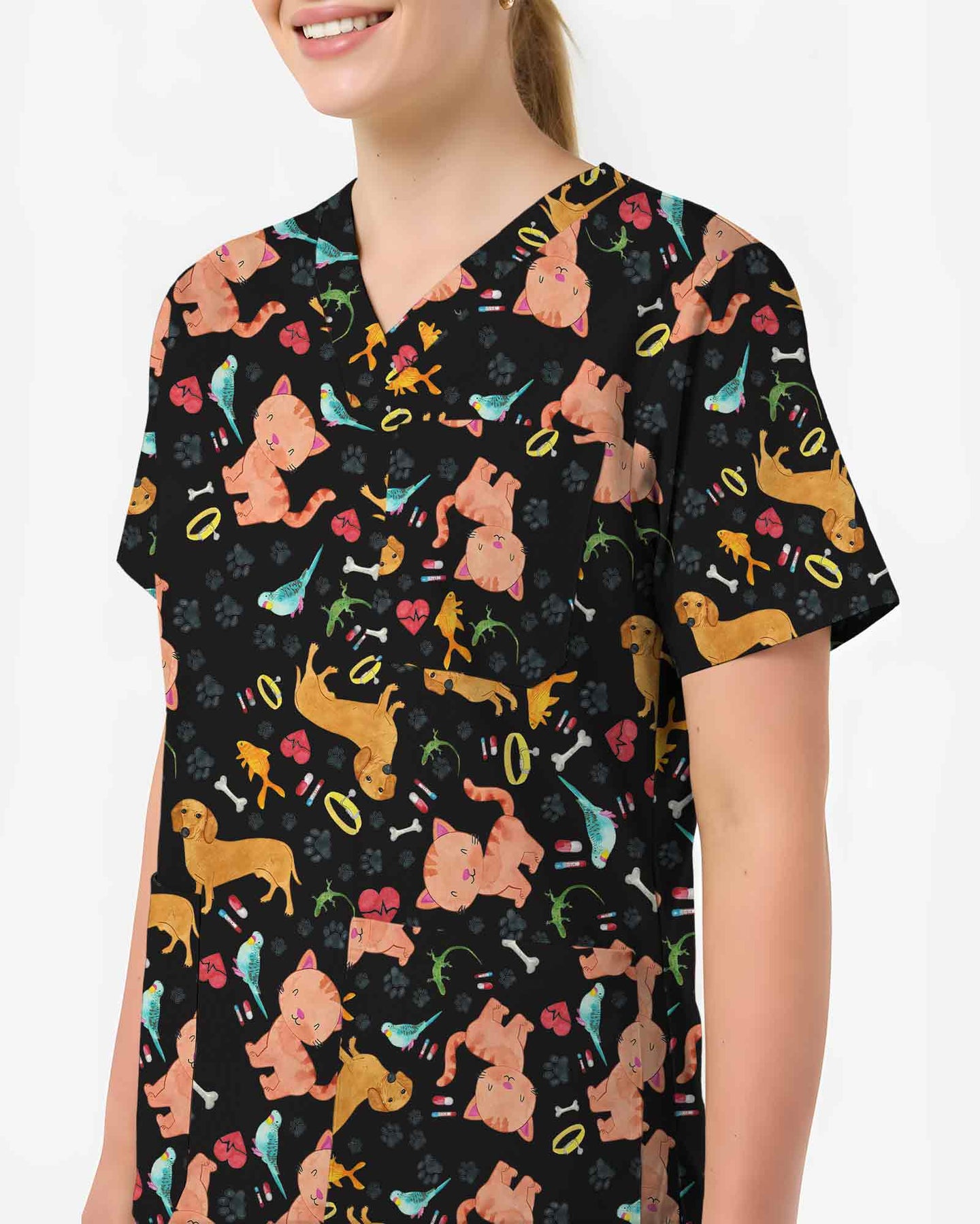 Playful Cats & Dogs Vet Life Scrub Top