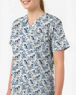 Blue Toile Cavalier King Charles Spaniel Scrub Top