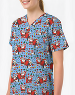 Santa Penguin Christmas Nursing Scrub Top