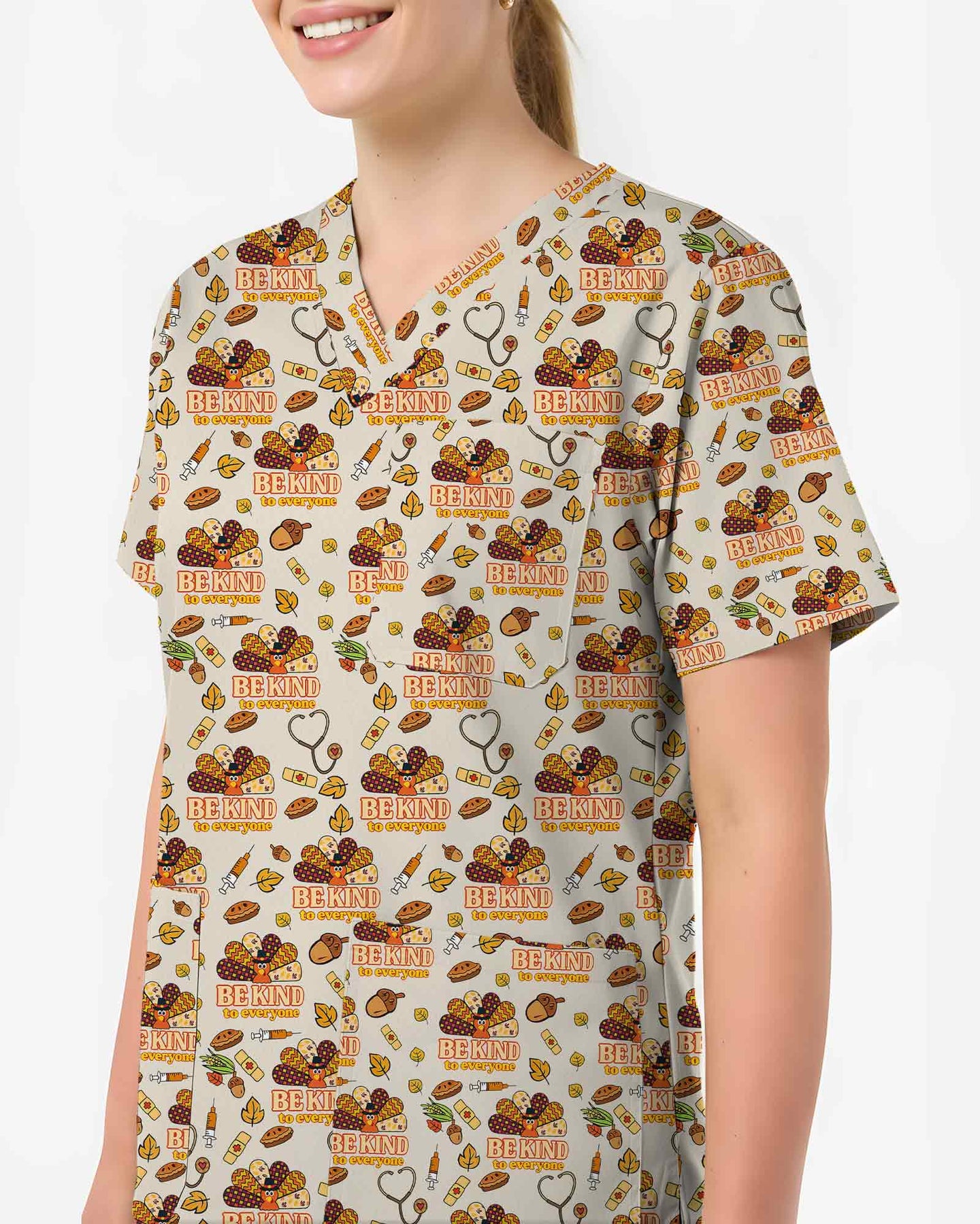 Thanksgiving Be Kind Turkey Medical Scrub Top