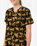 Cute Orange Cat Christmas Medical Nurse Scrub Top