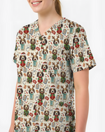 Knit Puppy Love Christmas Holiday Nursing Scrub Top