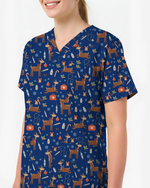 Oh Deer Christmas Holiday Nursing Scrub Top