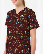 Retro Pixel Horror Movie Monsters Nursing Scrub Top