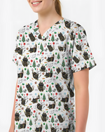 Cute Black Cat Christmas Medical Scrub Top