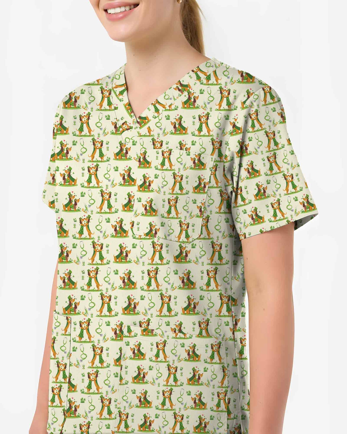 Cute Dachshund Heart Scrub Top