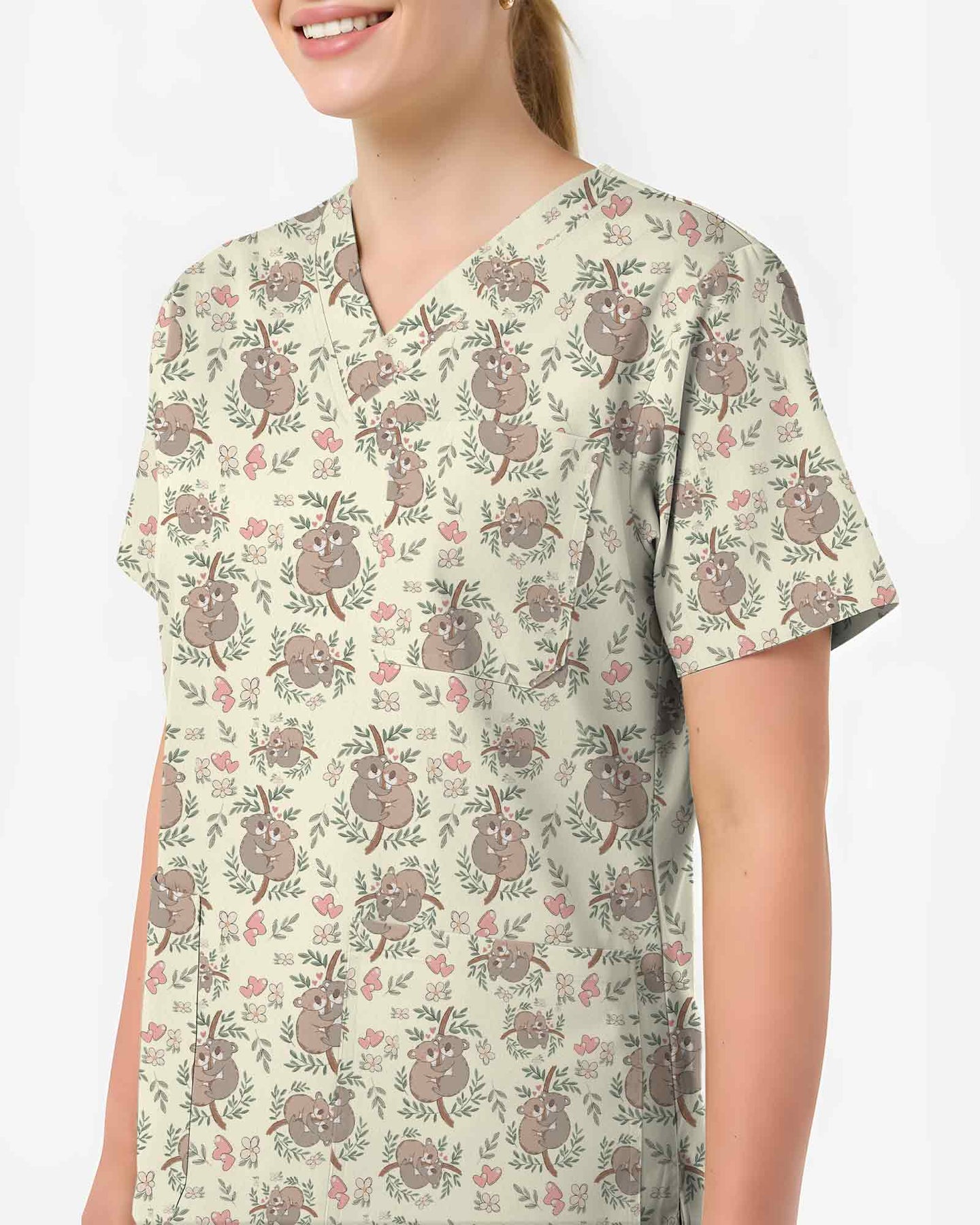 Cute Hugging Koala Valentine Scrub Top
