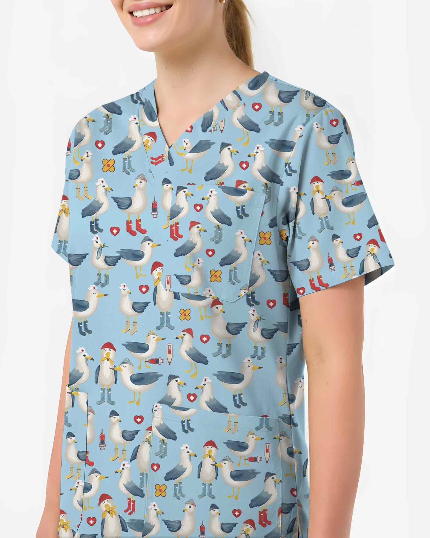 Cute Seagull Crew Medical Nursing Scrub Top