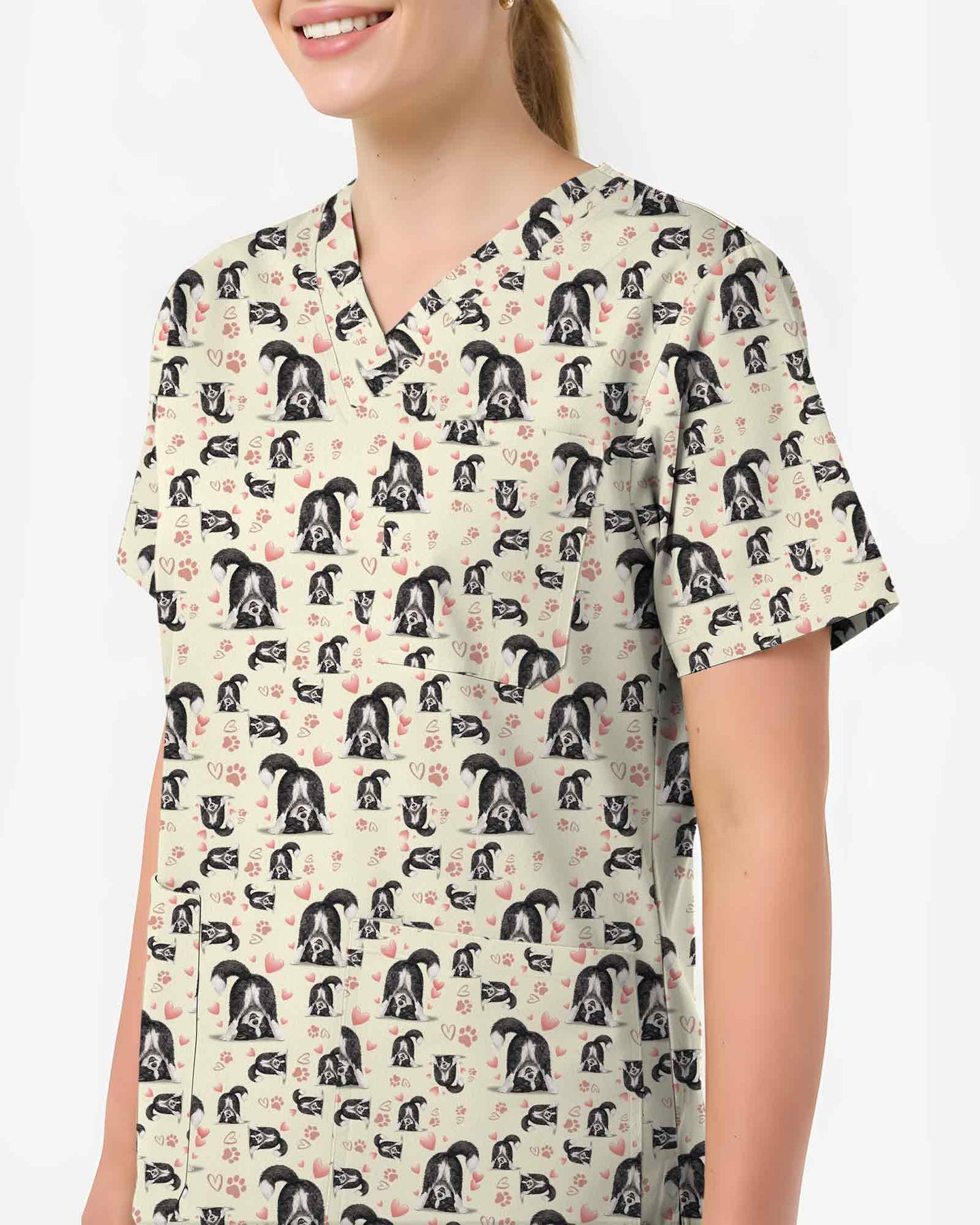 Charming Border Collie Dog Valentine Medical Scrub Top