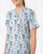 Blue Toile De Jouy Angel Dog Scrub Top