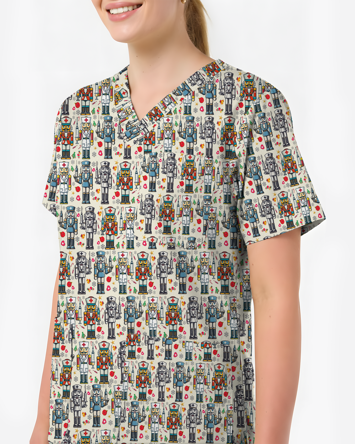 Funny Nutcracker Nurse Christmas Scrub Top