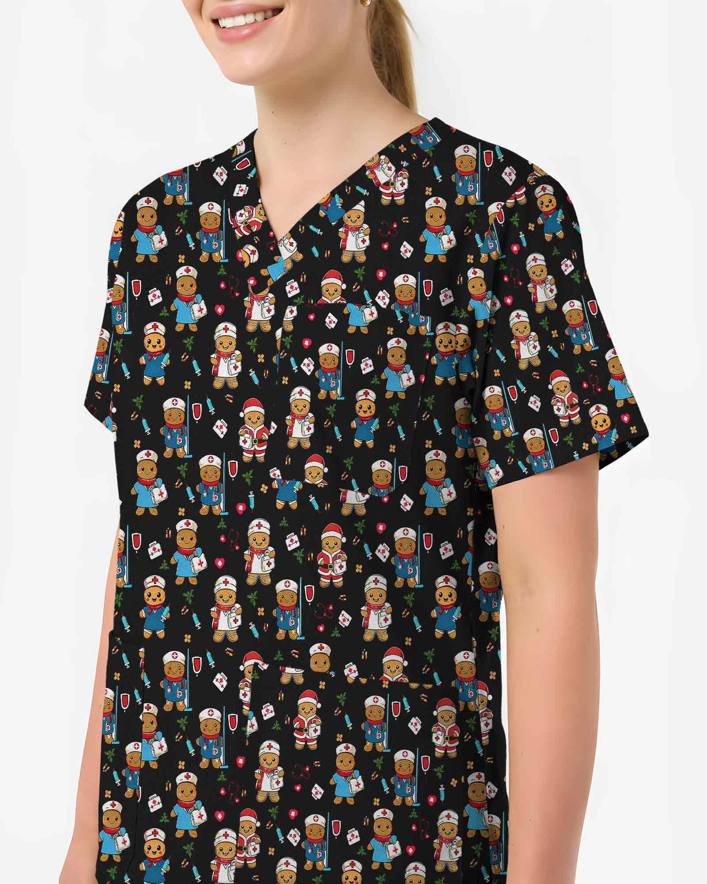 Gingerbread Nurse Scrub Top