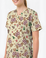 Cute Christmas Teddy Bear Medical Scrub Top