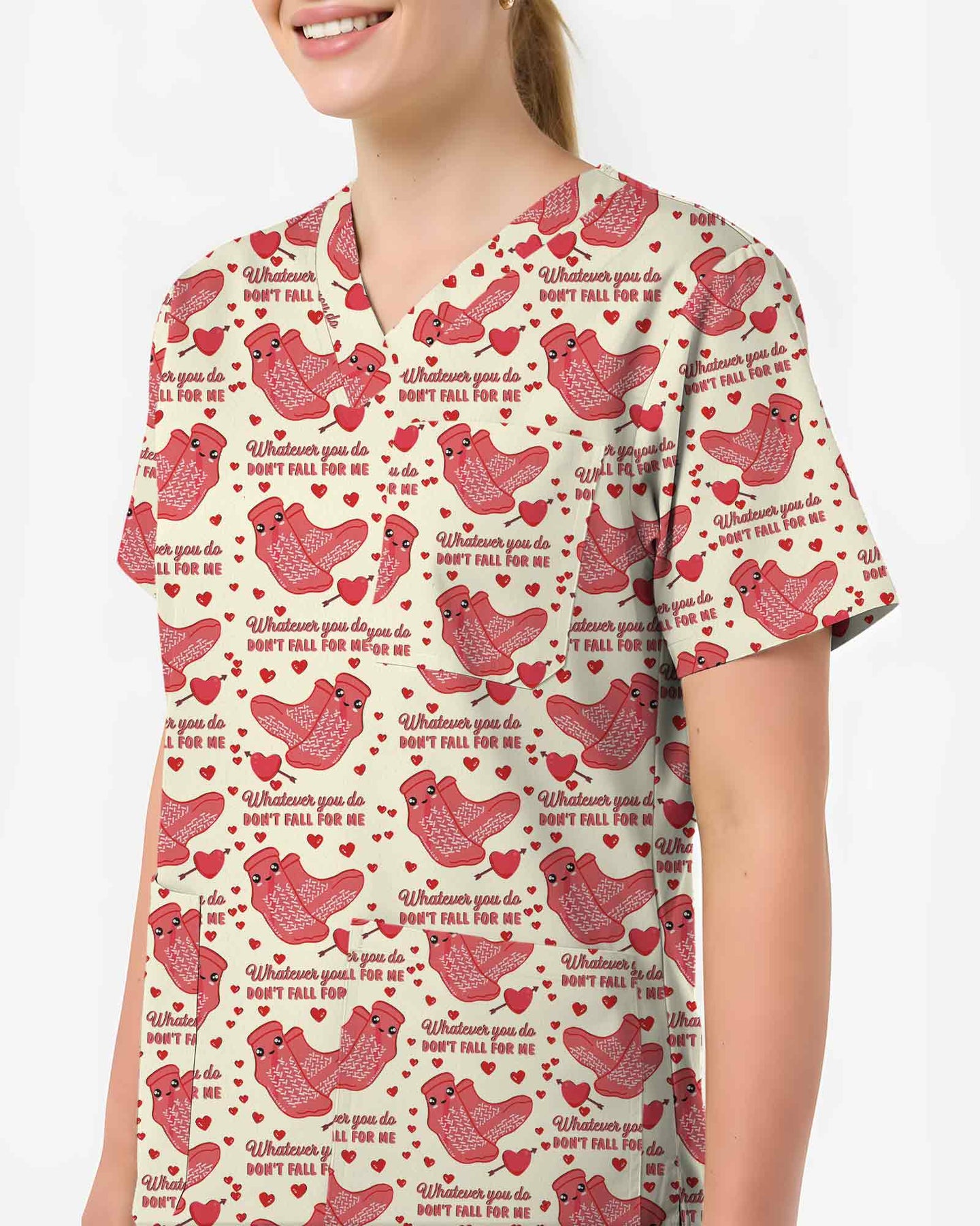 Whatever You Do Don't Fall For Me Valentine Medical Scrub Top