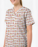 Pastel Easter Bunny & Bows Cute Nurse Scrub Top