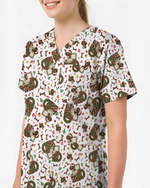 Cute Christmas Dog Medical Scrub Top