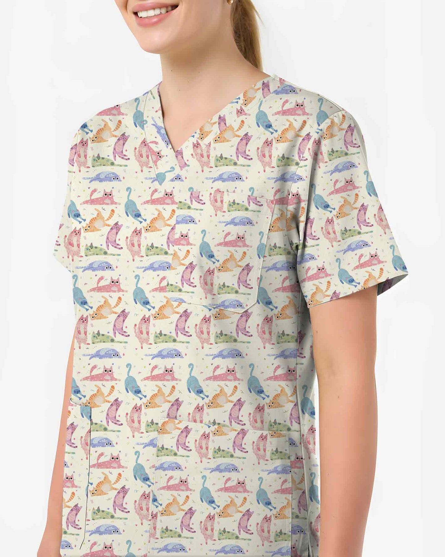 Cute Colorful Cats Medical Scrub Top