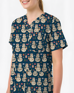 Cute Snowman Christmas Medical Nurse Scrub Top