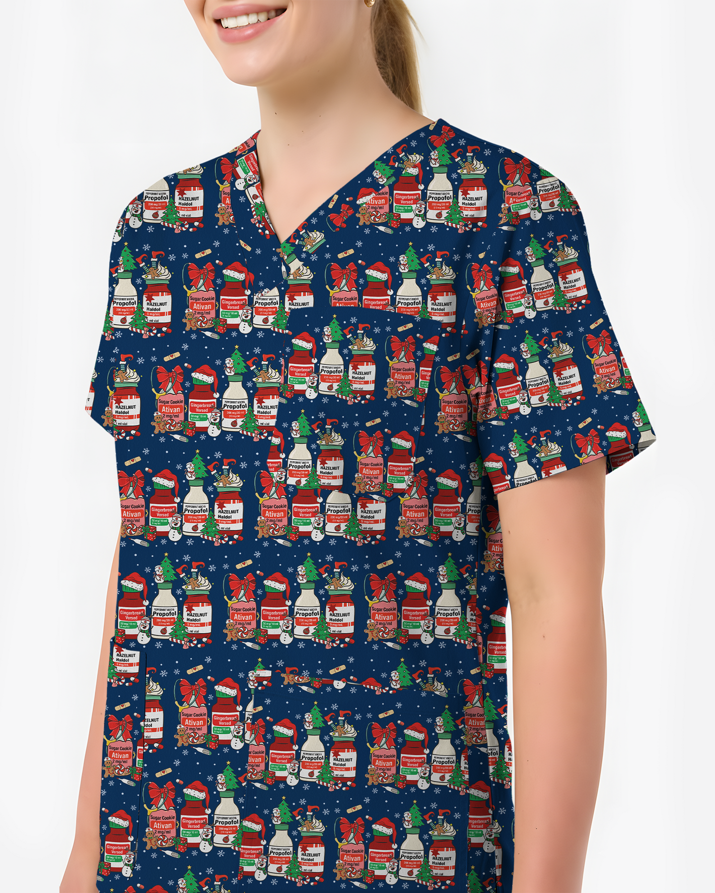 Funny Medical Christmas Medicine Bottle Nurse Scrub Top